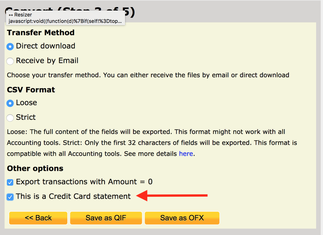 Credit card CSV file example